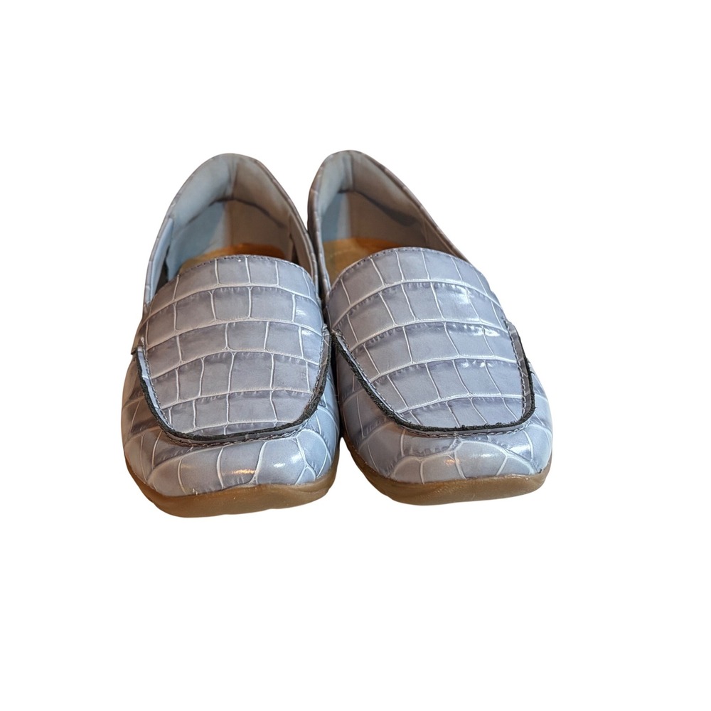 Easy Spirit eFlex Light Blue Croc Embossed Loafers Metallic Slip On Shoes 8.5M